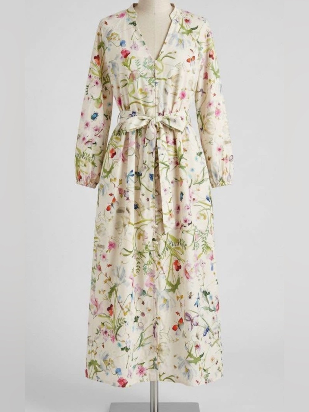H&M Cream Floral Tie-Waist Maxi Dress